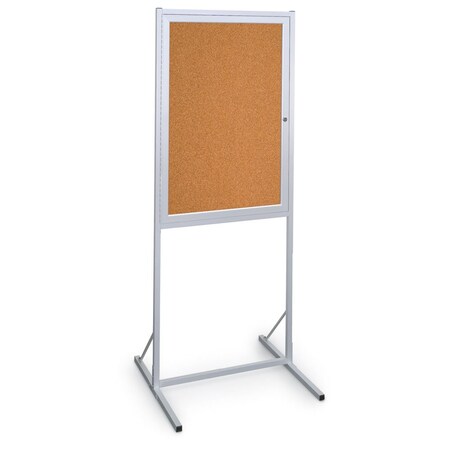 United Visual Products Sliding Door Indoor Enclosed Corkboard, 4 UV9025ACS-GOLD-RUBBER